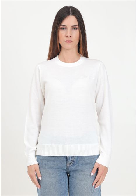 Women's cream crew-neck sweater with logo embroidery ARMANI EXCHANGE | 6DYM1JYME3Z1130